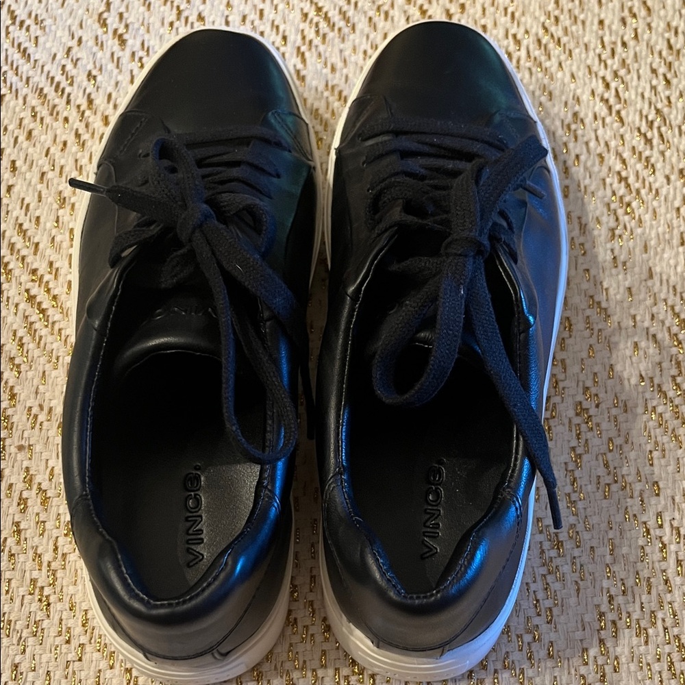 Black Faux Leather Platform Sneakers - Picture 6 of 10